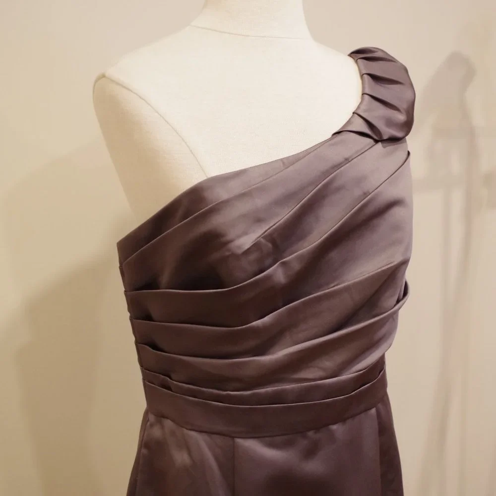 Alfred Angelo 1 Shoulder Charcoal Satin  Dress NEW- Sz. 12 - Picture 6 of 13
